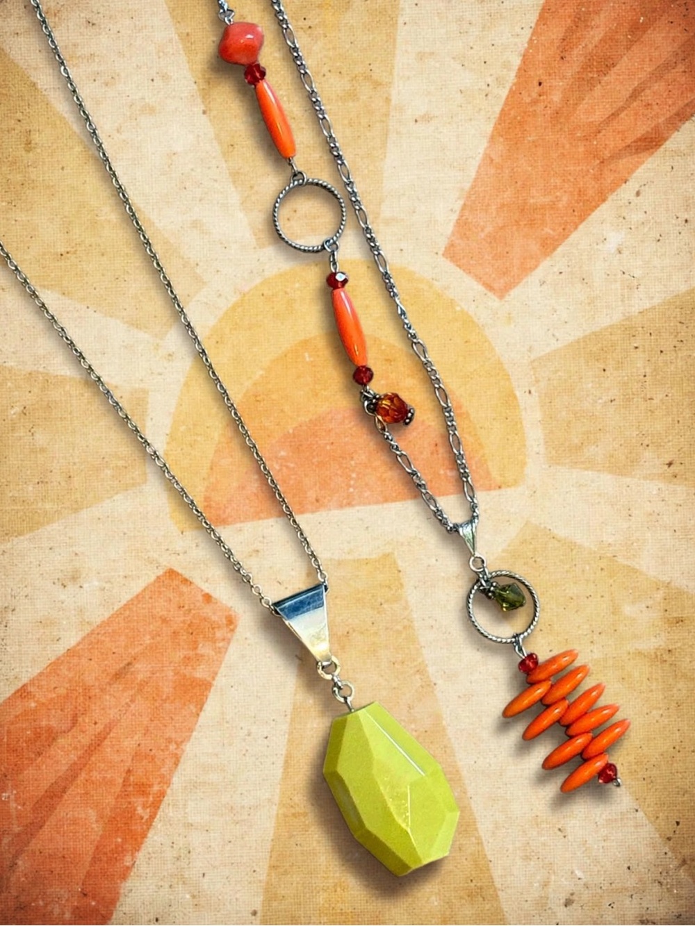 Vintage Retro Boho Hippie Silvertone Mod Necklaces Set Of 2